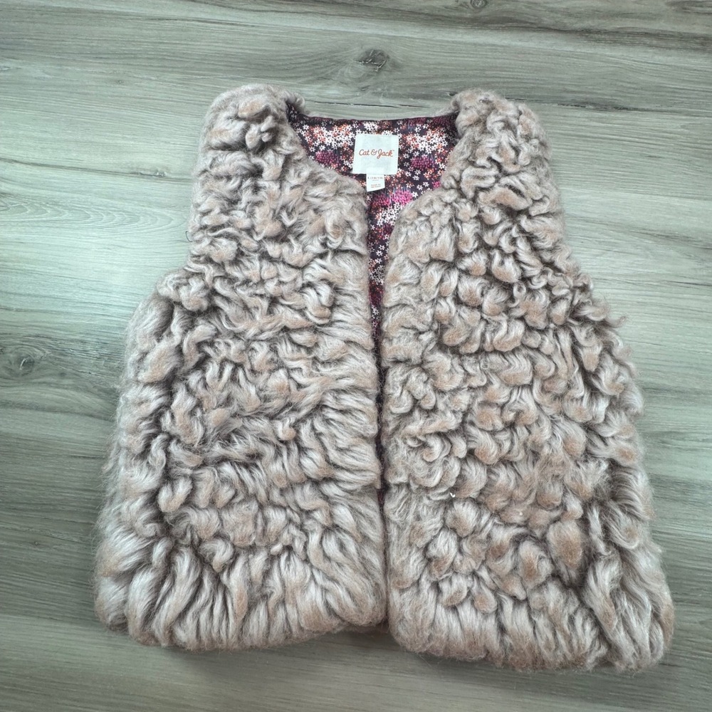 Fairycore Coquette Plush Vest Floral Print Lining Oversized Chunky Faux Fur‎ L
